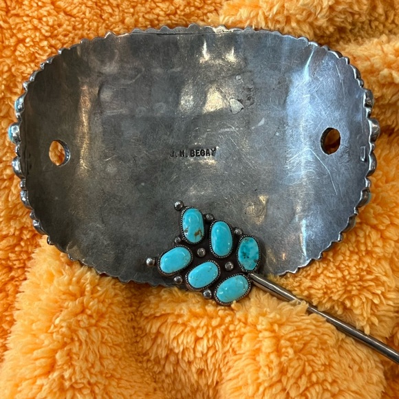 one vintage J.M. Begay Turquoise and Sterling Hair Piece - Picture 5 of 10